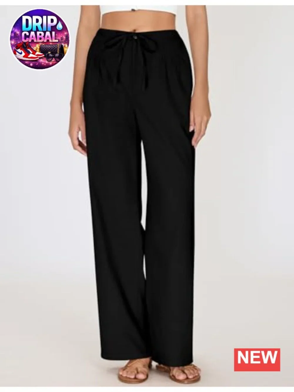 Women's Wide Leg Palazzo Pants Cotton Linen Blend Drawstring Elastic Waist